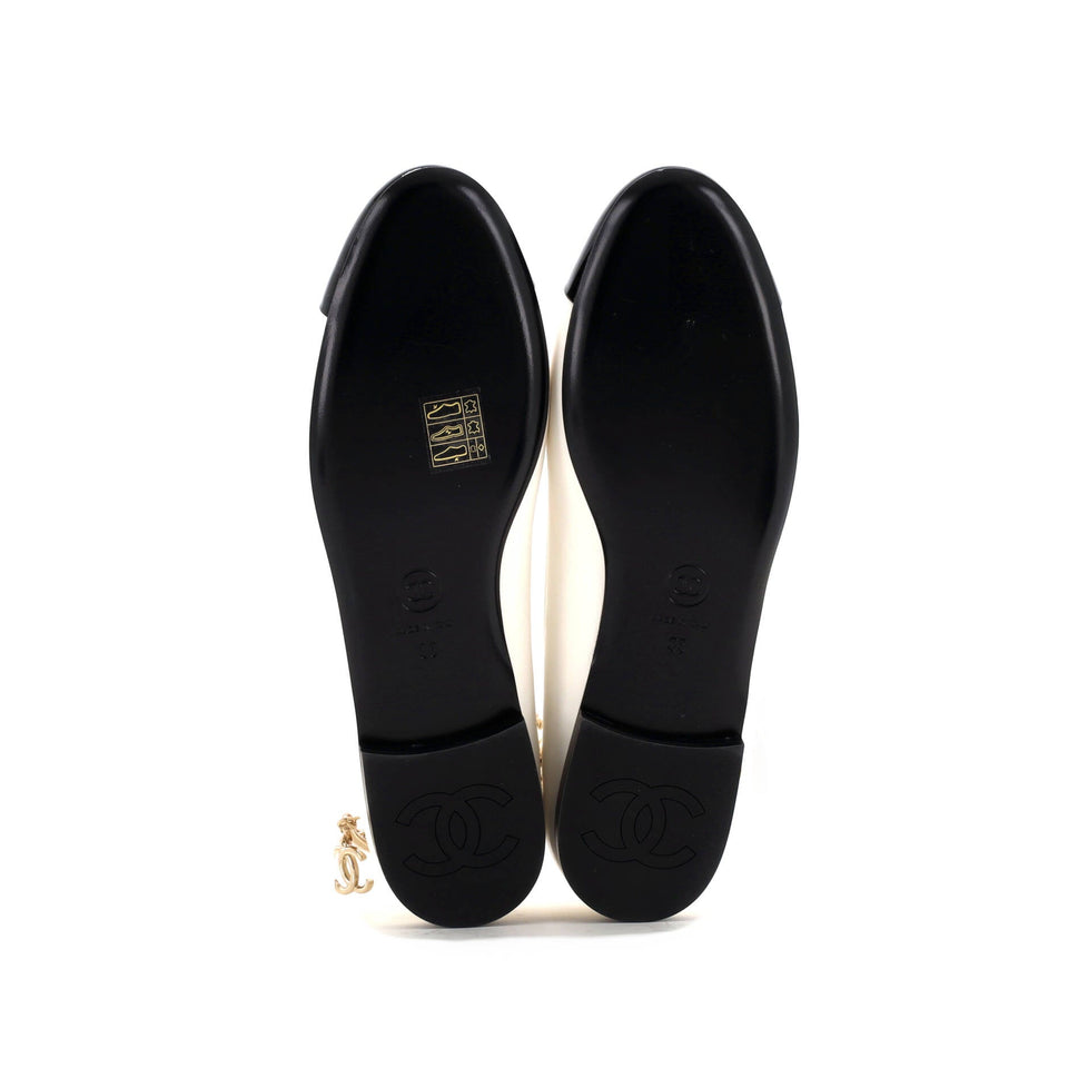 Women's Cap Toe Ankle Chain Ballerina Flats Leather