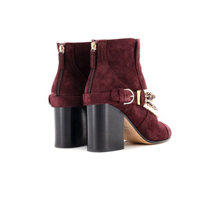 Women's Pearl Chain Strap Ankle Boots Suede
