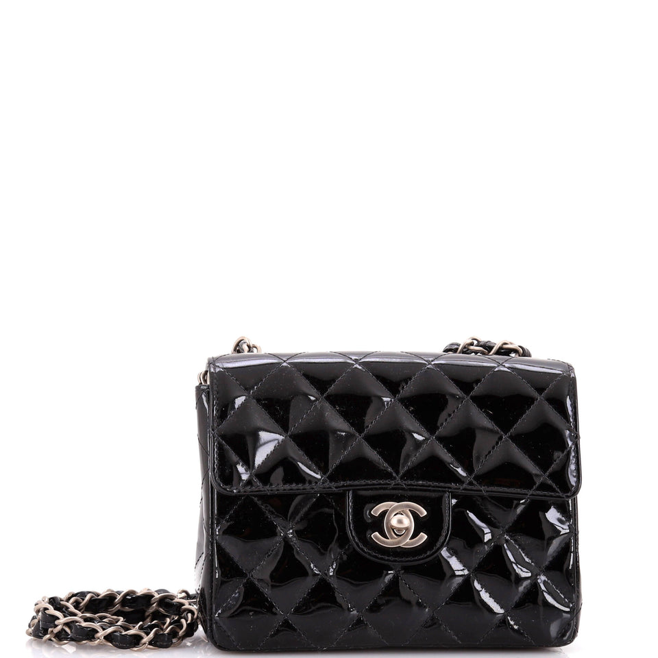 Vintage Square Classic Single Flap Bag Quilted Patent Mini