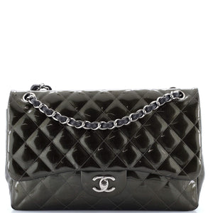 Classic Double Flap Bag Quilted Striated Metallic Patent Jumbo