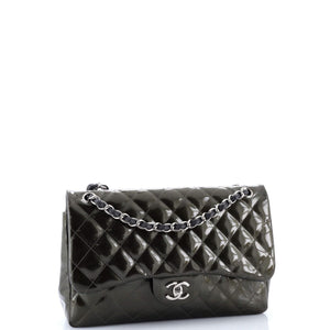 Classic Double Flap Bag Quilted Striated Metallic Patent Jumbo