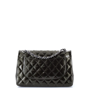 Classic Double Flap Bag Quilted Striated Metallic Patent Jumbo