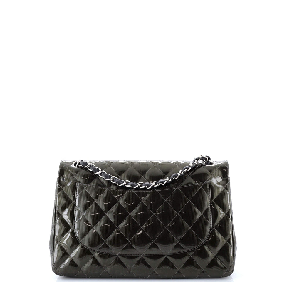 Classic Double Flap Bag Quilted Striated Metallic Patent Jumbo