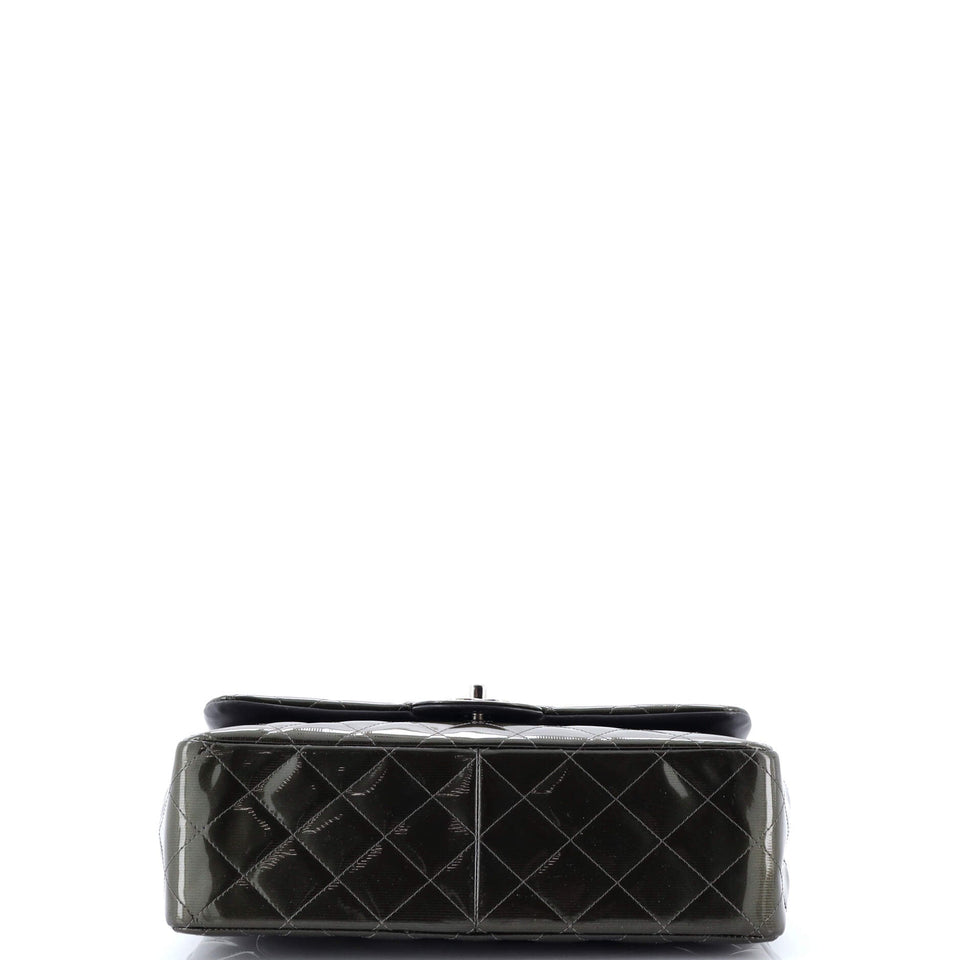 Classic Double Flap Bag Quilted Striated Metallic Patent Jumbo