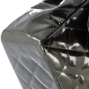 Classic Double Flap Bag Quilted Striated Metallic Patent Jumbo