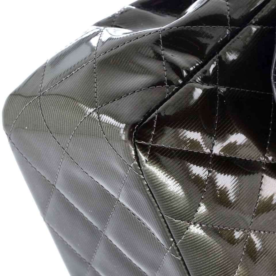 Classic Double Flap Bag Quilted Striated Metallic Patent Jumbo