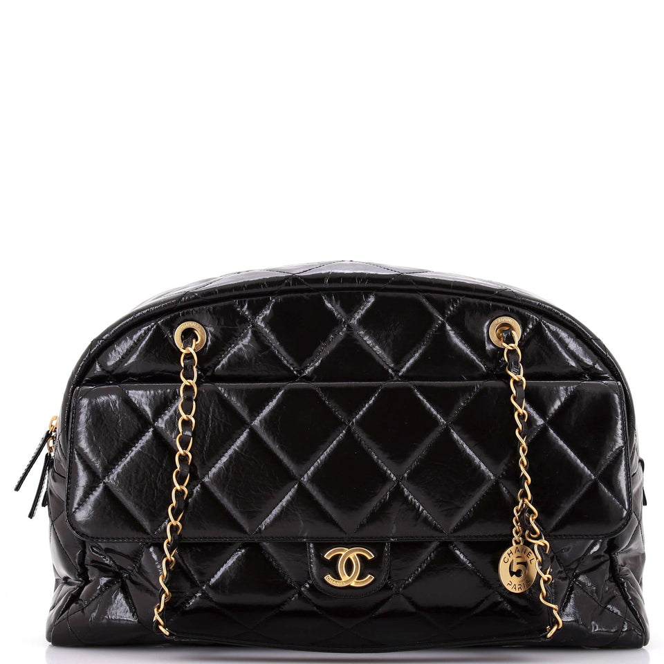 CC No. 5 Medallion Flap Chain Bowler Bag Quilted Patent Large