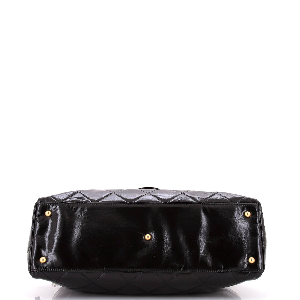 CC No. 5 Medallion Flap Chain Bowler Bag Quilted Patent Large