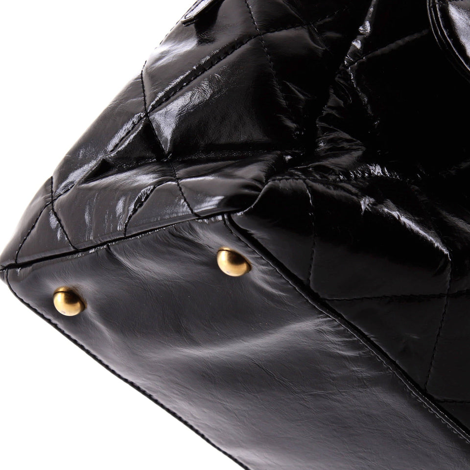 CC No. 5 Medallion Flap Chain Bowler Bag Quilted Patent Large