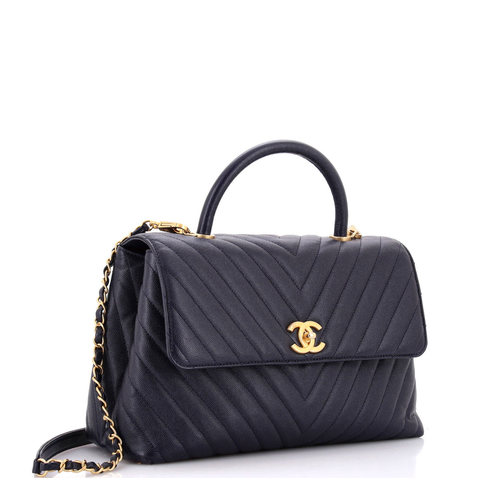 Coco Top Handle Bag Chevron Caviar Medium