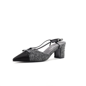 Women's CC Cap Toe Bow Slingback Pumps Tweed and Satin