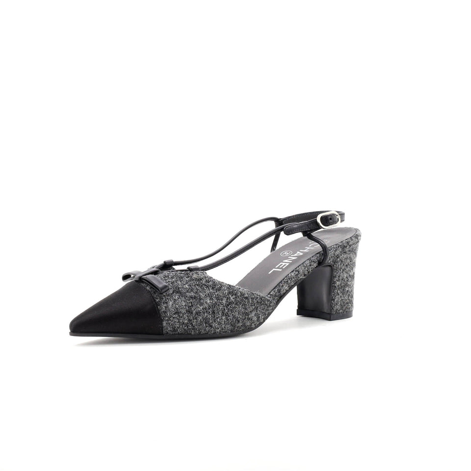 Women's CC Cap Toe Bow Slingback Pumps Tweed and Satin