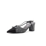 Women's CC Cap Toe Bow Slingback Pumps Tweed and Satin
