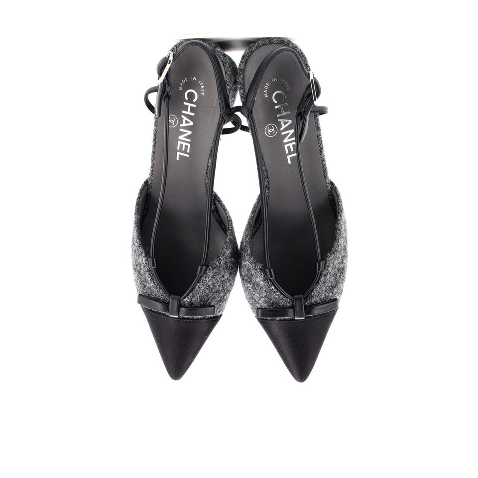 Women's CC Cap Toe Bow Slingback Pumps Tweed and Satin