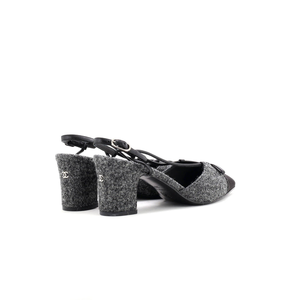 Women's CC Cap Toe Bow Slingback Pumps Tweed and Satin