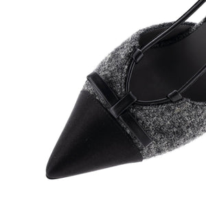 Women's CC Cap Toe Bow Slingback Pumps Tweed and Satin