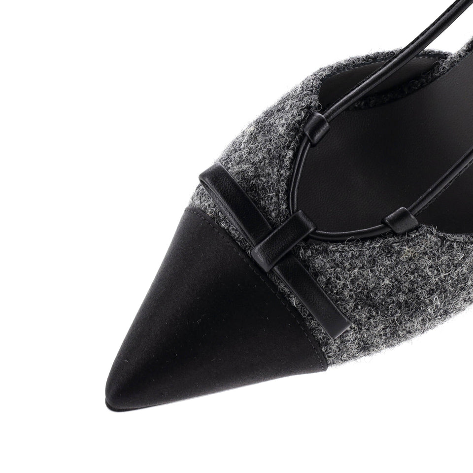 Women's CC Cap Toe Bow Slingback Pumps Tweed and Satin