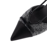 Women's CC Cap Toe Bow Slingback Pumps Tweed and Satin