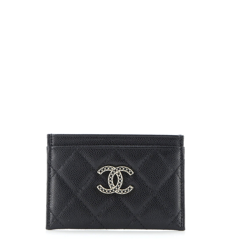 Crystal CC Card Holder Quilted Caviar
