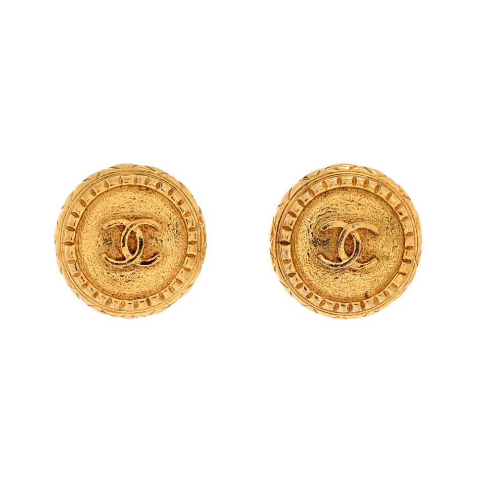 Vintage CC Round Clip-On Earrings Metal