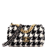 19 Flap Bag Quilted Houndstooth Tweed and Ribbon Medium