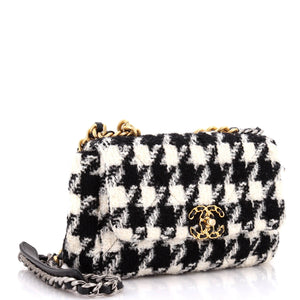 19 Flap Bag Quilted Houndstooth Tweed and Ribbon Medium
