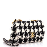 19 Flap Bag Quilted Houndstooth Tweed and Ribbon Medium