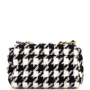 19 Flap Bag Quilted Houndstooth Tweed and Ribbon Medium