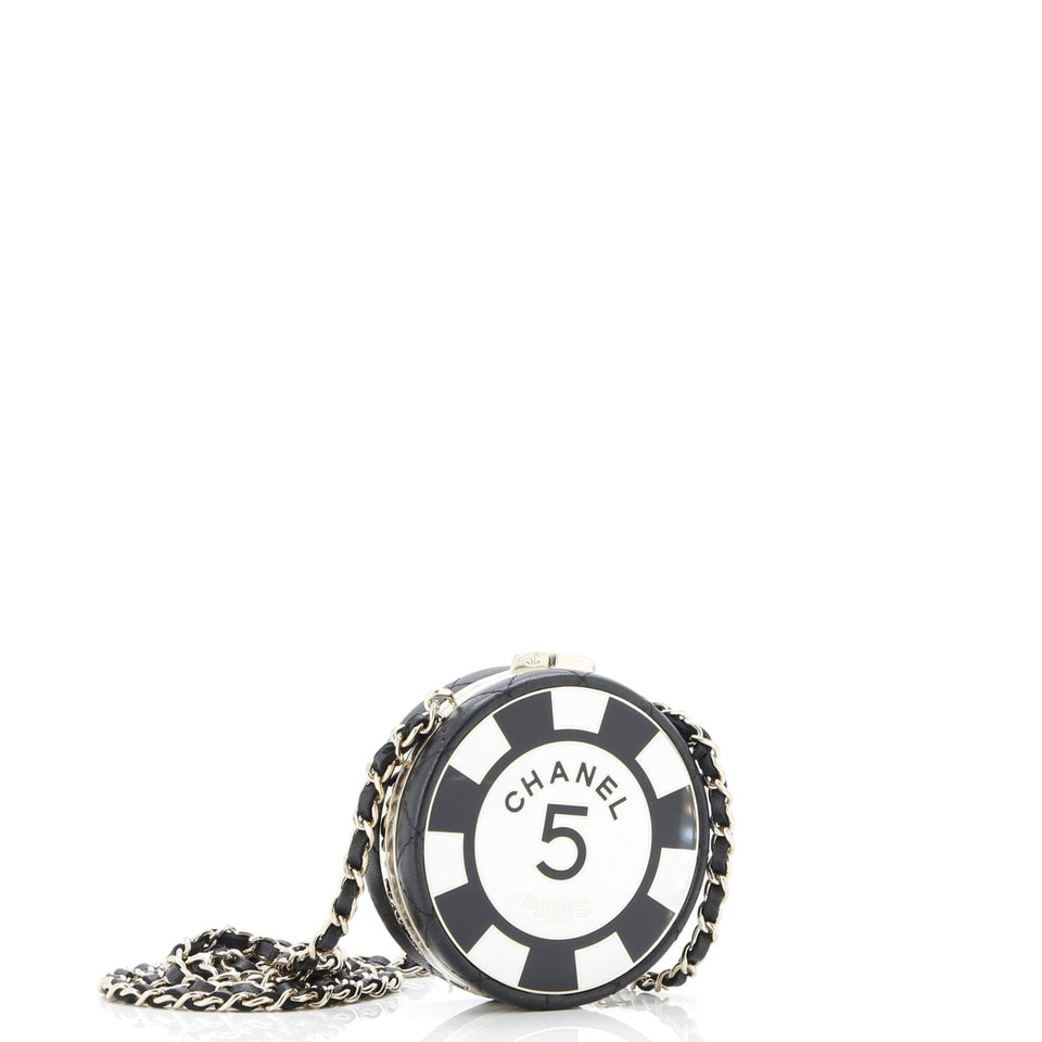 Poker Chip Clutch With Chain Quilted Lambskin with Enamel