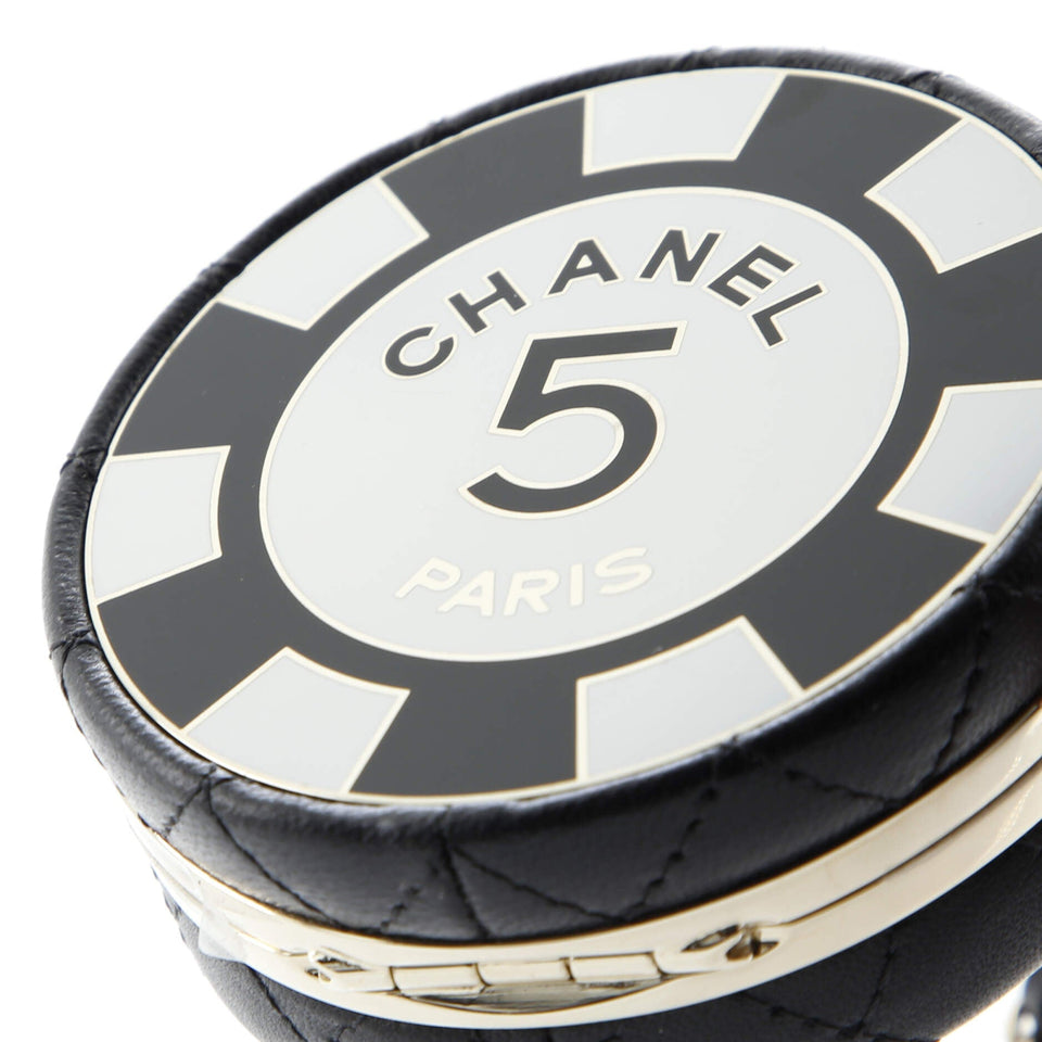 Poker Chip Clutch With Chain Quilted Lambskin with Enamel
