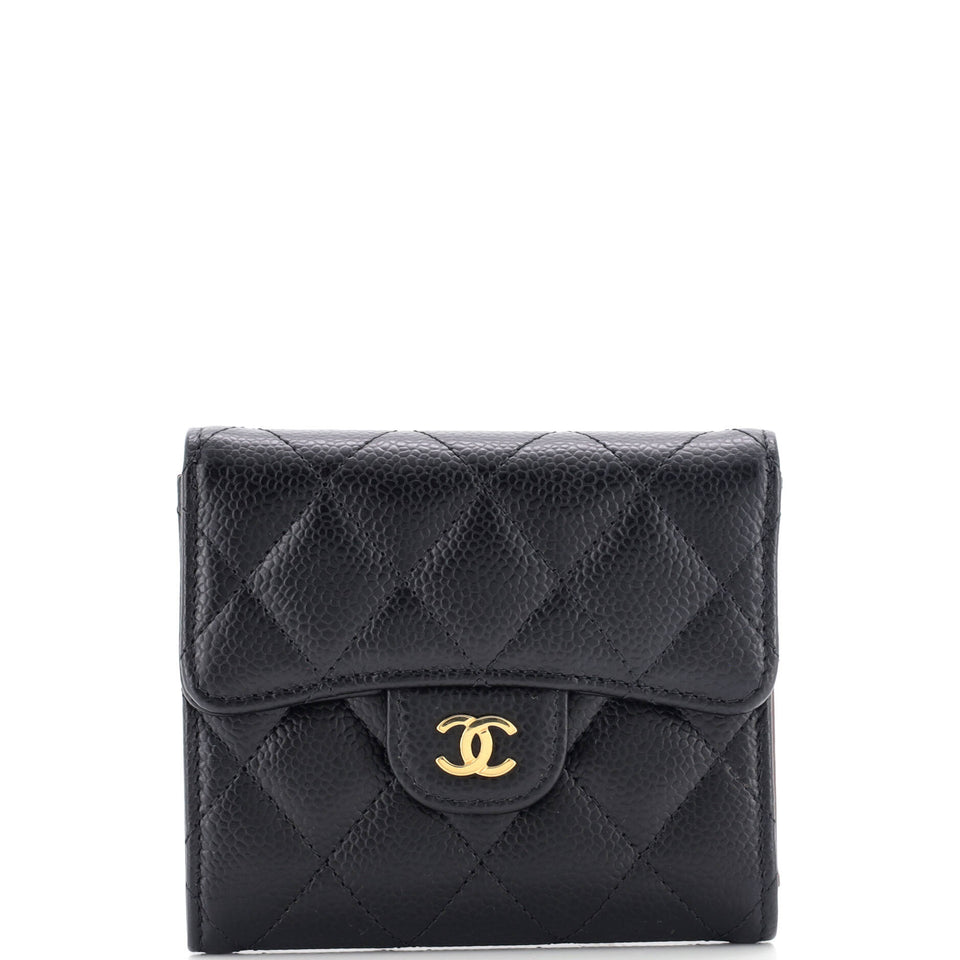 CC Compact Classic Flap Wallet Quilted Caviar