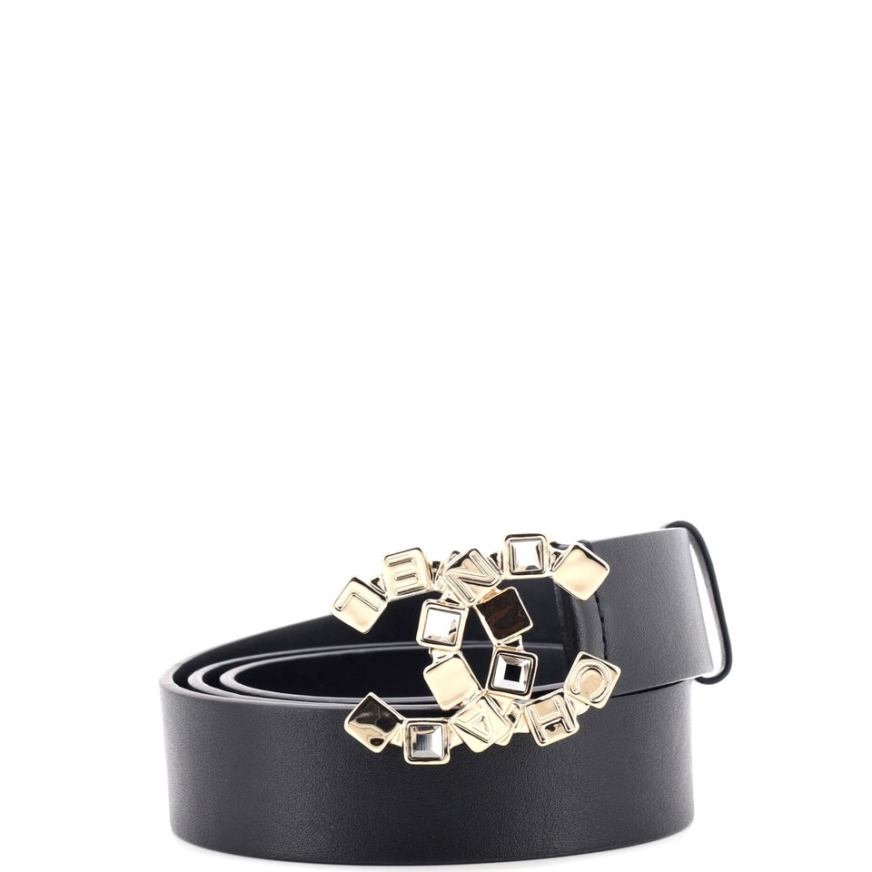 CC Buckle Belt Leather with Crystal Embellished Metal Medium