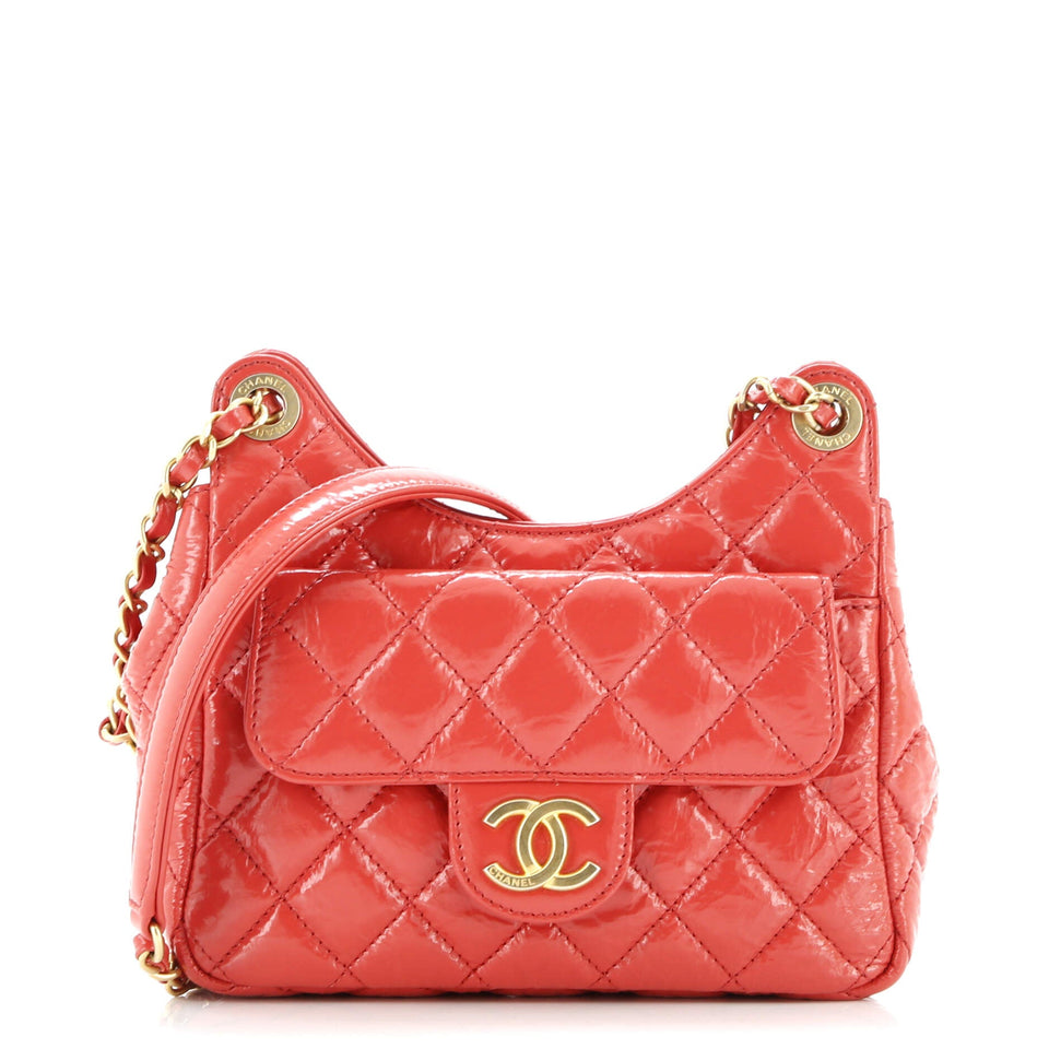 Wavy CC Hobo Quilted Crumpled Calfskin Small