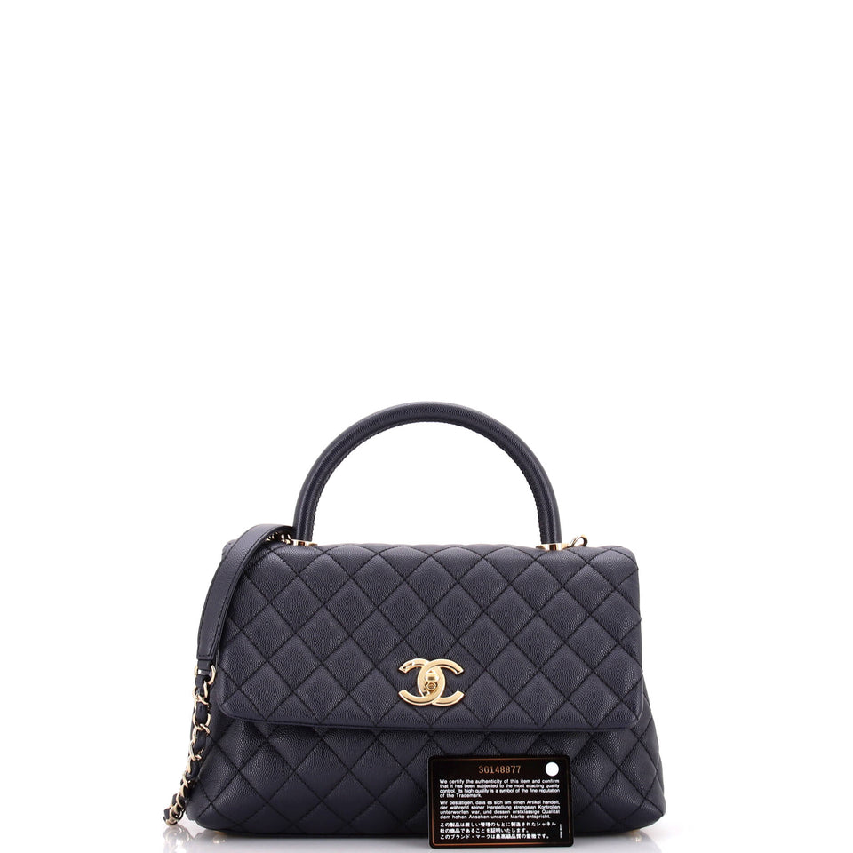 Coco Top Handle Bag Quilted Caviar Small