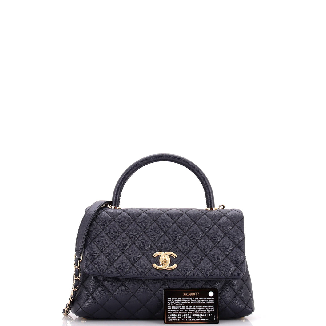 Coco Top Handle Bag Quilted Caviar Small