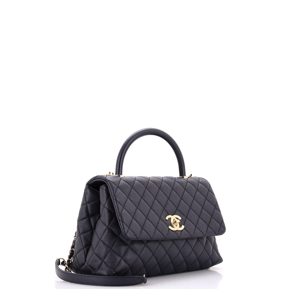 Coco Top Handle Bag Quilted Caviar Small