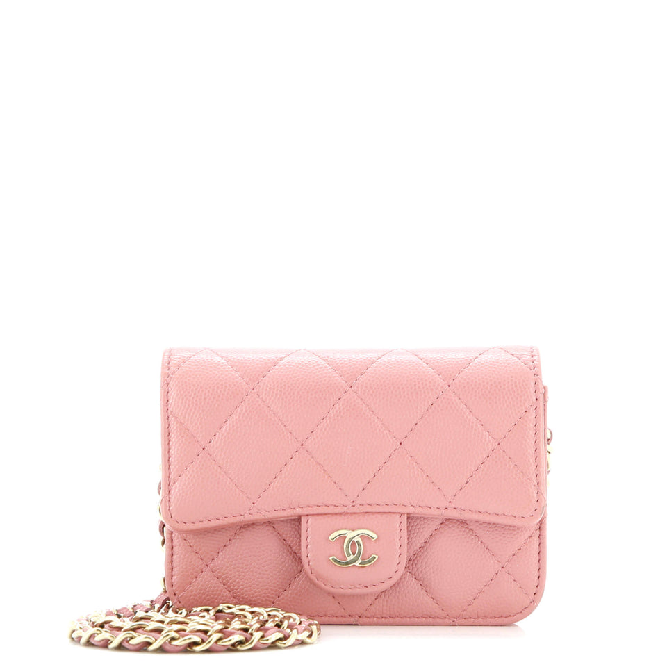 Classic Flap Card Holder on Chain Quilted Caviar Mini