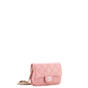 Classic Flap Card Holder on Chain Quilted Caviar Mini