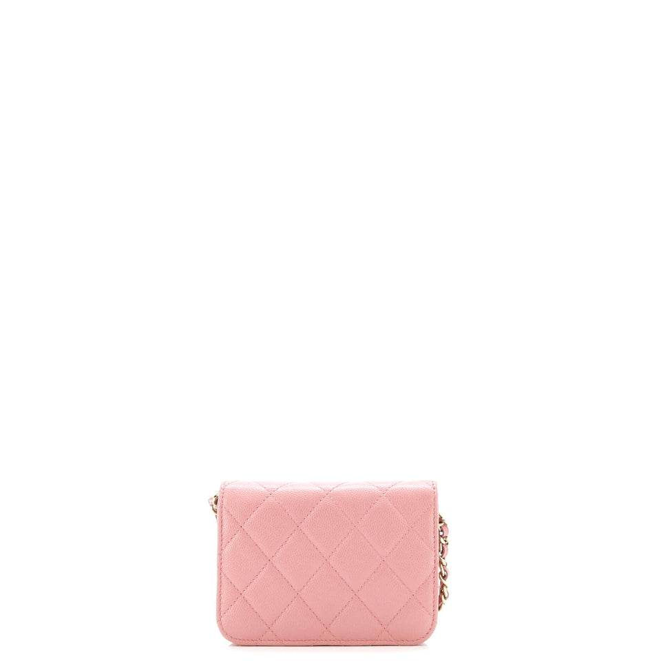 Classic Flap Card Holder on Chain Quilted Caviar Mini