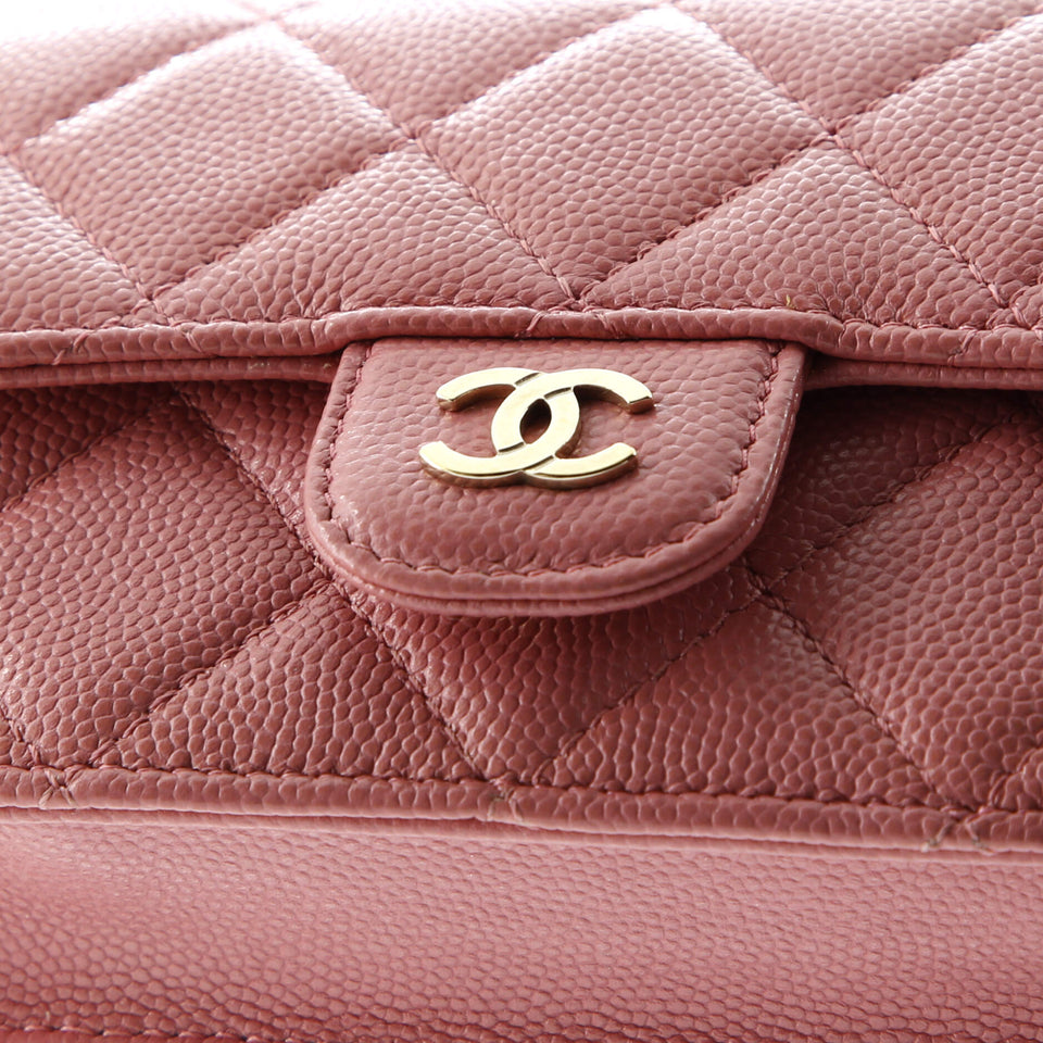 Classic Flap Card Holder on Chain Quilted Caviar Mini