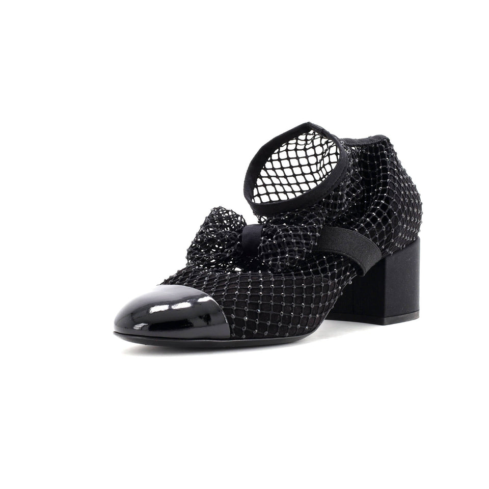 Women's Bow Cap Toe Mary Jane Boots Crystal Embellished Mesh
