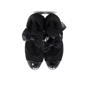 Women's Bow Cap Toe Mary Jane Boots Crystal Embellished Mesh