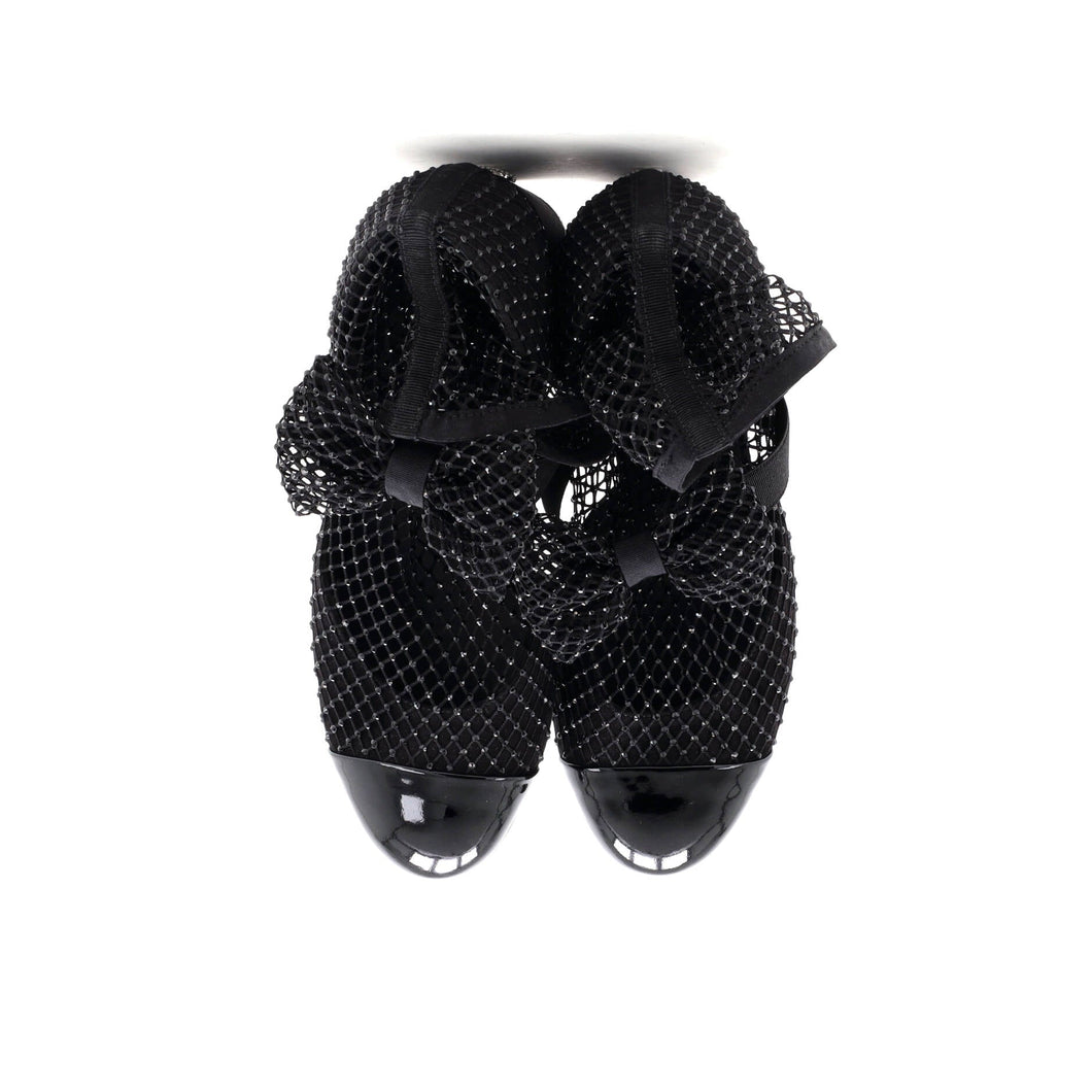 Women's Bow Cap Toe Mary Jane Boots Crystal Embellished Mesh