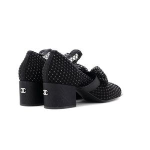 Women's Bow Cap Toe Mary Jane Boots Crystal Embellished Mesh