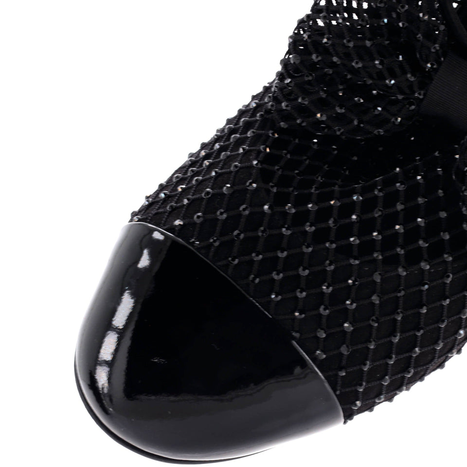Women's Bow Cap Toe Mary Jane Boots Crystal Embellished Mesh