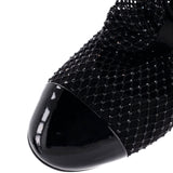 Women's Bow Cap Toe Mary Jane Boots Crystal Embellished Mesh