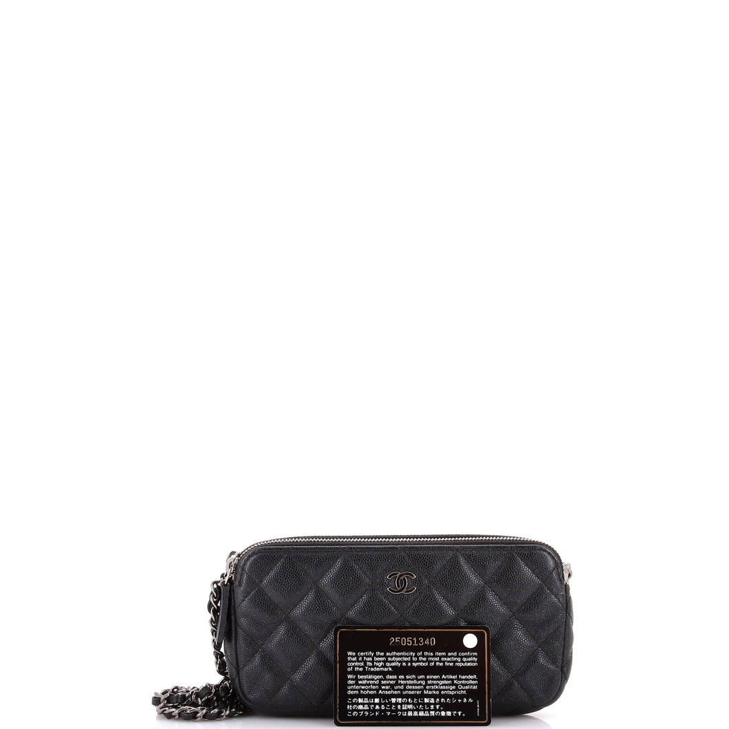 Double Zip Clutch with Chain Quilted Caviar