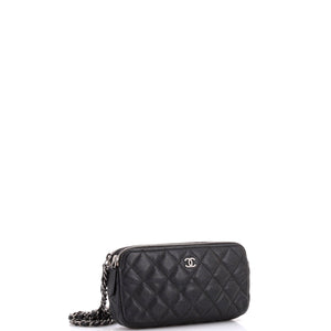 Double Zip Clutch with Chain Quilted Caviar