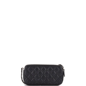Double Zip Clutch with Chain Quilted Caviar