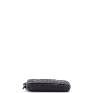 Double Zip Clutch with Chain Quilted Caviar